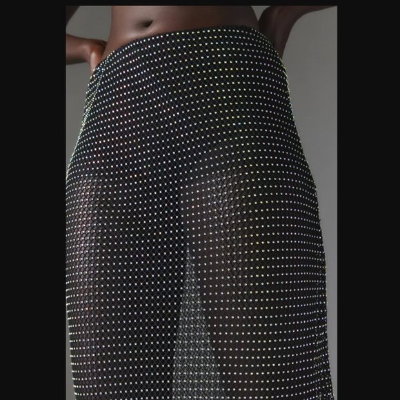 Silence + Noise Sheer Black Diamante Fishnet Maxi Skirt womens L - Picture 3 of 5